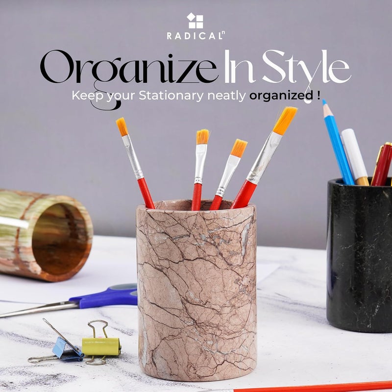 RADICALn Marinara Marble Pen Holder 4 Inch Handmade Natural Stone Desk Organizer for Pens, Pencils & Makeup Brushes, Luxury Office Desk Accessory - Image 5