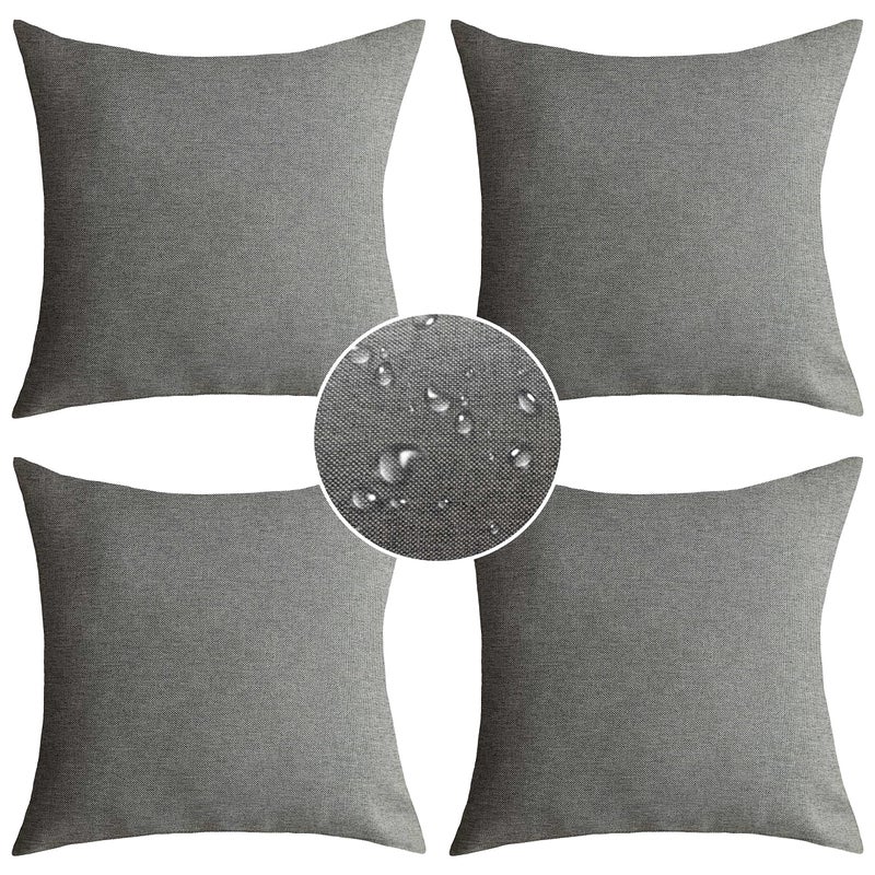 Demetex Outdoor Pillow Covers Waterproof Decorative Square Garden Throw Pillows for Patio Sofa Bedroom Set of 4 20x20 Inch Light Grey