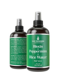 Biotin + Peppermint Oil + Rice Water Spray For Hair Growth. Vegan, Leave In Conditioner Serum Spray For Women, Men. Thickening, Moisturizing, Strengthening Scalp Treatment For Dry, Frizzy, Weak Hair