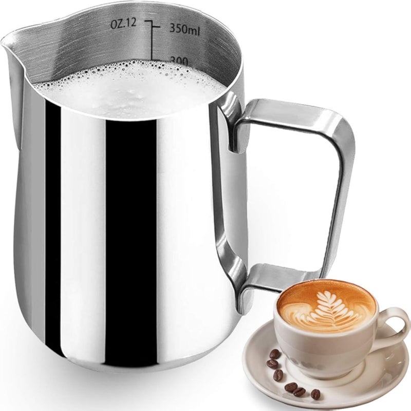 Milk Frothing Pitcher, Stainless Steel Art Creamer Milk Frother Steamer Cup, Coffee Milk Frothing Cup, 12oz/350ml