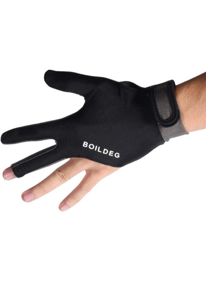klarako 3 Finger Billiards Gloves Pool Cue Gloves Three Fingers Billiard Gloves Snooker Shooter Gloves Mitt Elastic Left Hand Glove for Women Men Black M - Image 5