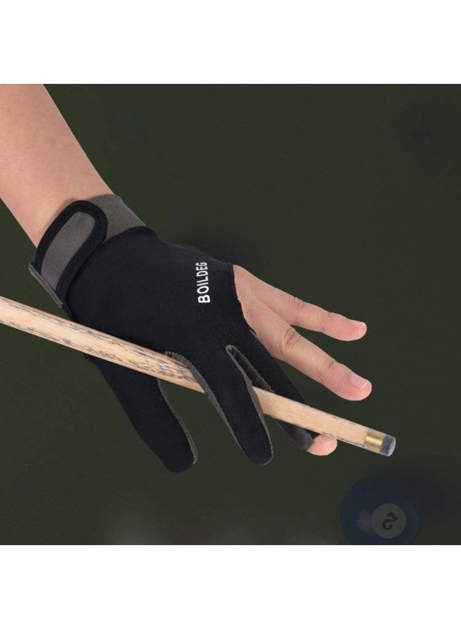 klarako 3 Finger Billiards Gloves Pool Cue Gloves Three Fingers Billiard Gloves Snooker Shooter Gloves Mitt Elastic Left Hand Glove for Women Men Black M - Image 3