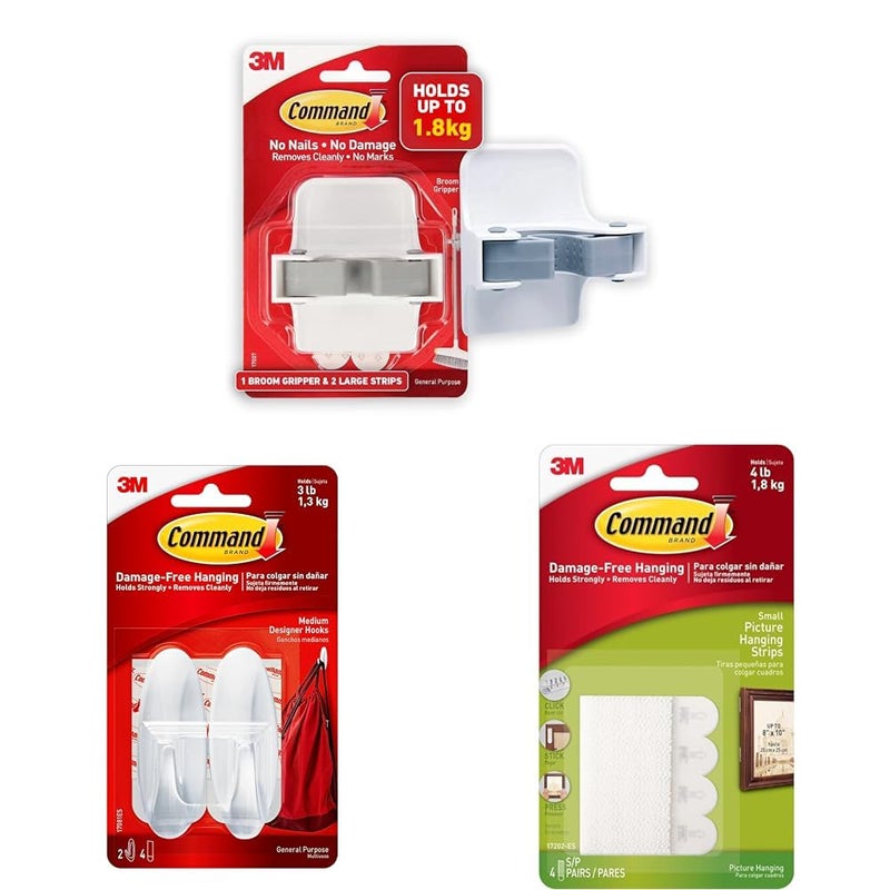 Command Command Broom Gripper1 Hook and 2 StripsSelf AdhesiveDamage Free Walls Holds 18kgWhite 