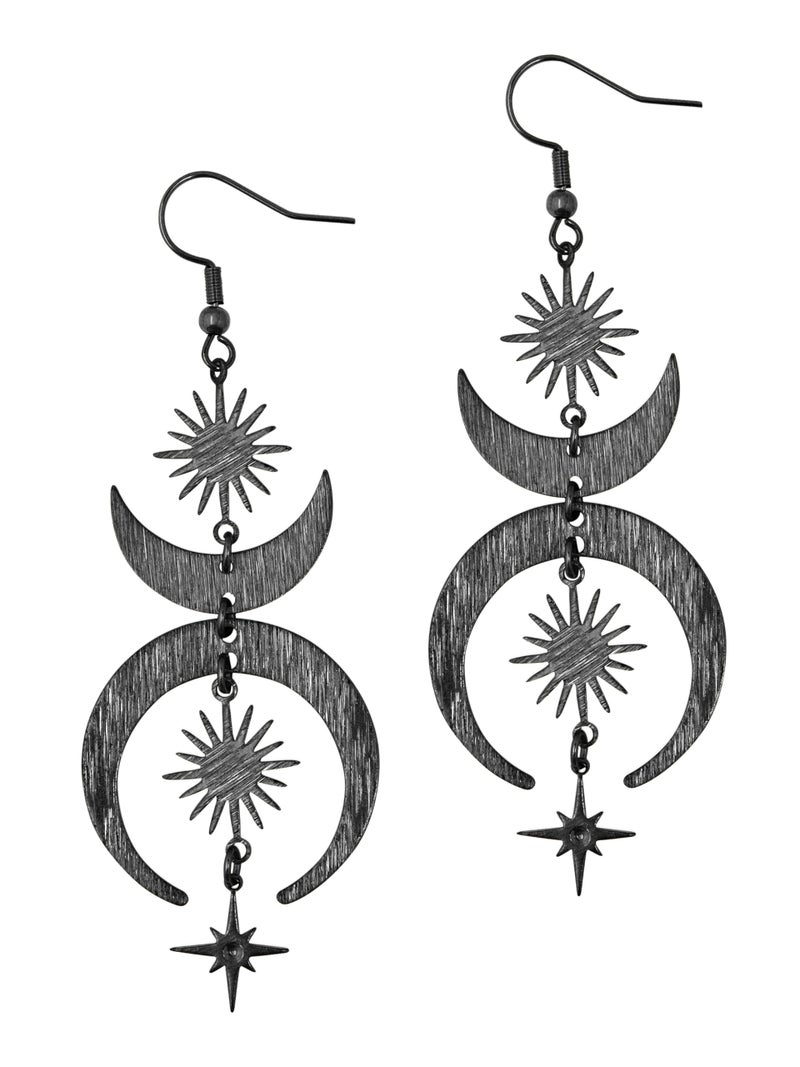 Sacina Black Celestial Sun Moon Star Earrings Dangle, Gothic Boho Earrings for Women, Boho Jewelry, Christmas Jewelry Gift For Women - Image 1
