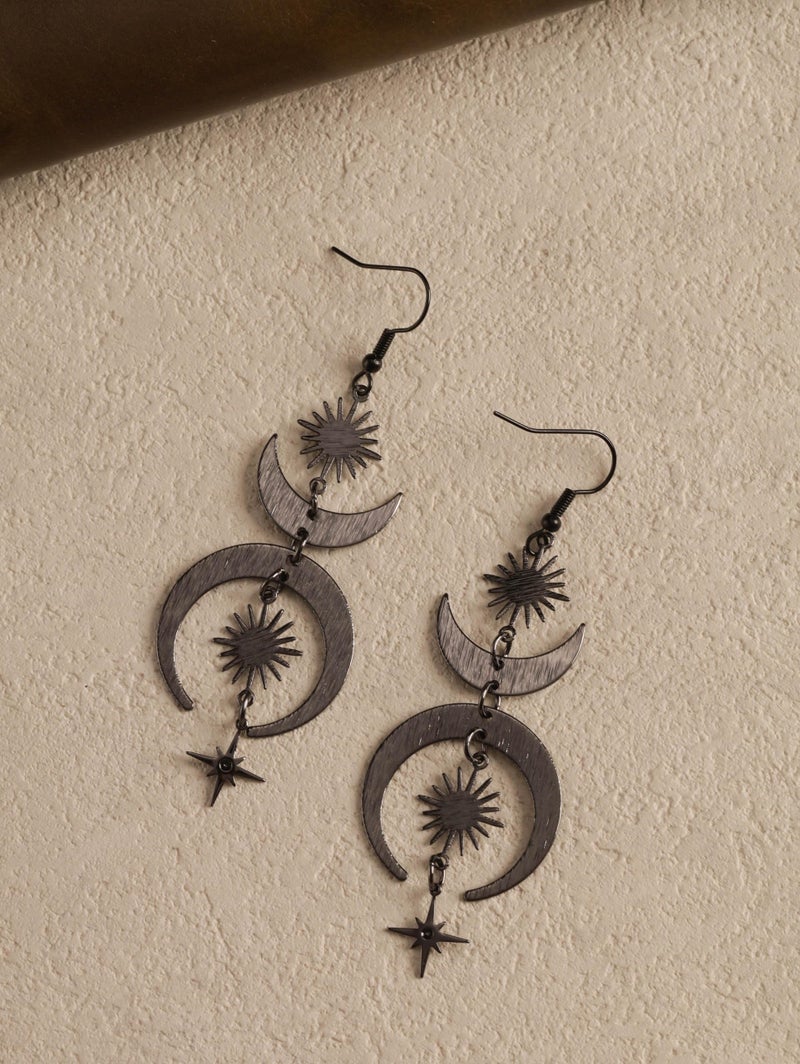 Sacina Black Celestial Sun Moon Star Earrings Dangle, Gothic Boho Earrings for Women, Boho Jewelry, Christmas Jewelry Gift For Women - Image 5