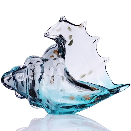 DOVDOV Hand Blown Glass Conch Statue Gray Glass Art Figurine Conch Shell Coastal Home Decor Living Room TV Stand and Bookcase Decor Bathroom Shelf top and Cabinet Decor - Image 1