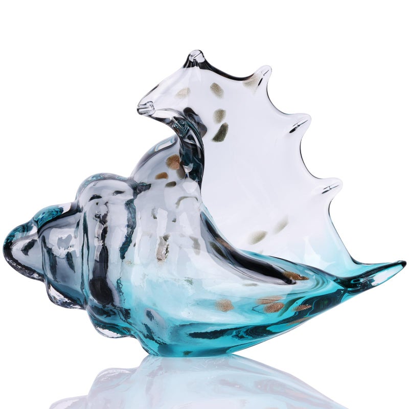DOVDOV Hand Blown Glass Conch Statue Gray Glass Art Figurine Conch Shell Coastal Home Decor Living Room TV Stand and Bookcase Decor Bathroom Shelf top and Cabinet Decor - Image 2