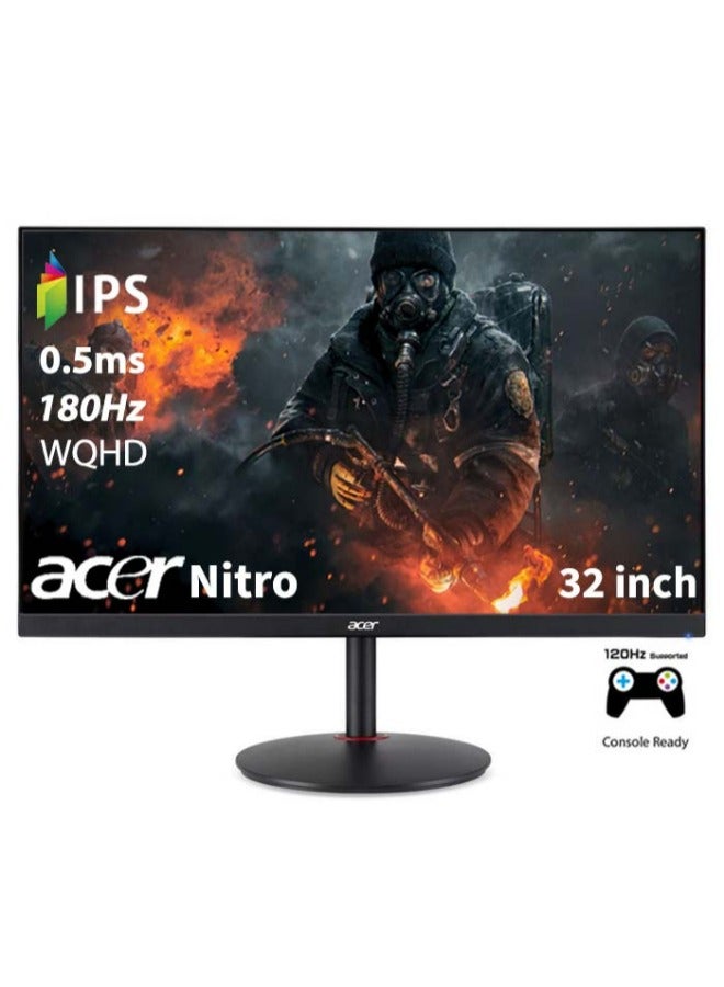 أيسر شاشة ألعاب Nitro XV320QU مقاس 31.5 بوصة بدقة 2k WQHD 2560x1440، IPS، 180 هرتز، زمن استجابة 0.5 مللي ثانية، تقنية AMD FreeSync Premium، دعم وحدة التحكم في الألعاب، ZeroFrame ومكبرات صوت مدمجة - Image 1