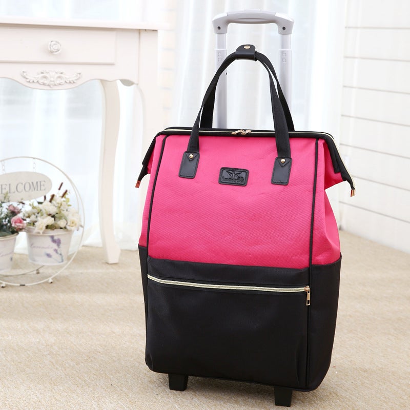 Large Capacity Womens Travel Bag with Trolley Rose red one-way wheel