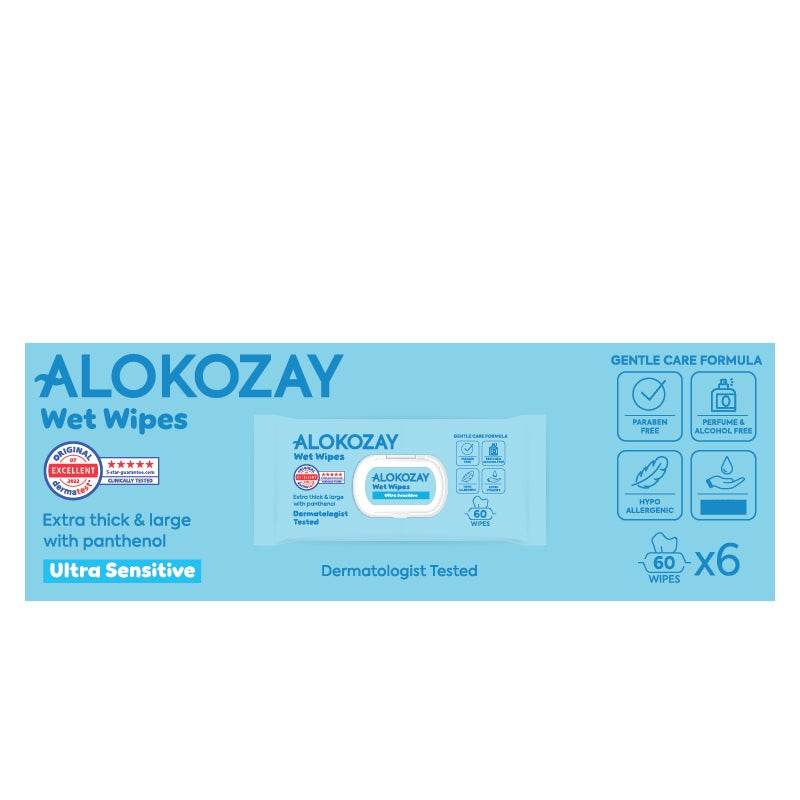Alokozay Baby Wet Wipes Ultra-Sensitive Without Perfume 6 x 60 Wipes - Image 1