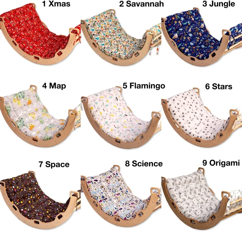 Kidoppo Pikler Climbing Set and Pillow | Montessori Set of 3 | Arch + Triangle + Stair Ramp + Space Pattern Pillow