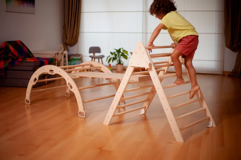 Kidoppo Pikler Climbing Set and Pillow | Montessori Set of 3 | Arch + Triangle + Stair Ramp + Space Pattern Pillow