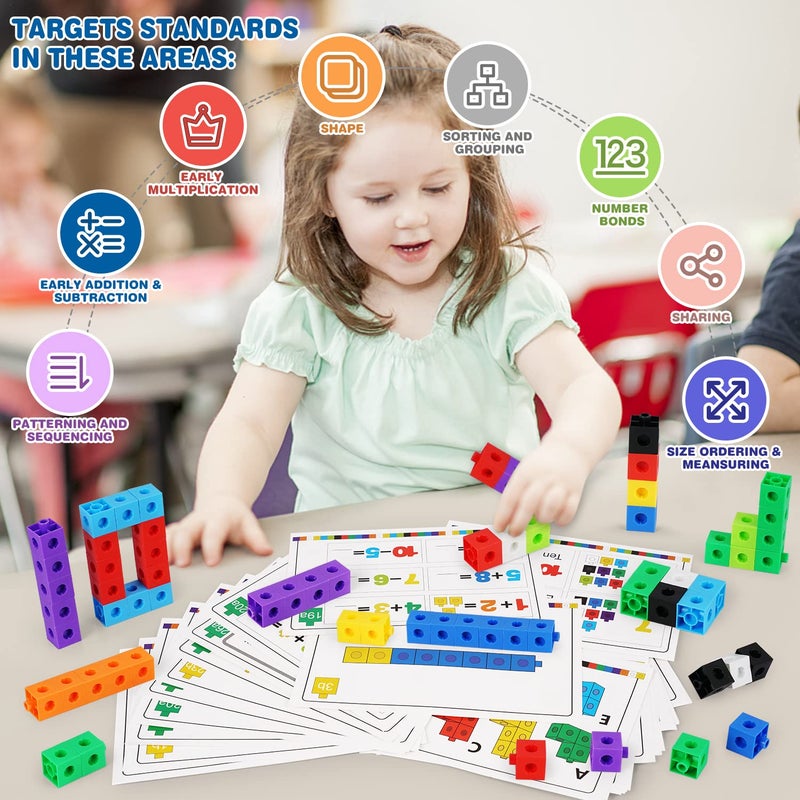 Math Cubes, STEM Toy Learning Math Games Number Blocks for Kids 3 4 5 6 7 8+ Years Old Math Manipulatives 100 Snap Cubes Gift Toys for Toddler Kids Girl Boys Educational Toys Building Blocks 148PCS  - Image 4