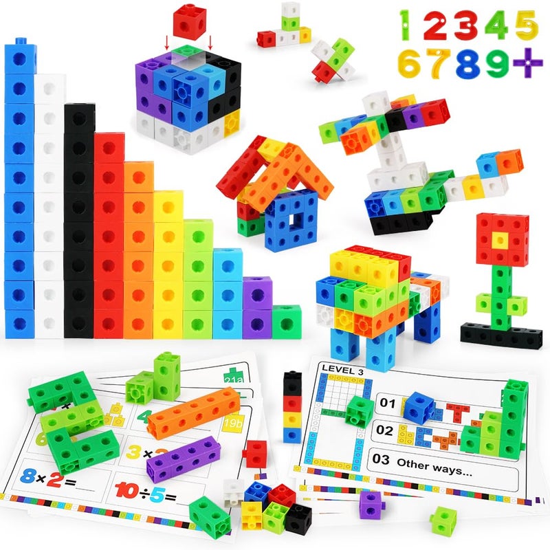 Math Cubes, STEM Toy Learning Math Games Number Blocks for Kids 3 4 5 6 7 8+ Years Old Math Manipulatives 100 Snap Cubes Gift Toys for Toddler Kids Girl Boys Educational Toys Building Blocks 148PCS  - Image 1