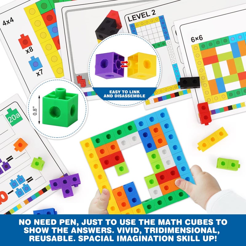 Math Cubes, STEM Toy Learning Math Games Number Blocks for Kids 3 4 5 6 7 8+ Years Old Math Manipulatives 100 Snap Cubes Gift Toys for Toddler Kids Girl Boys Educational Toys Building Blocks 148PCS  - Image 3