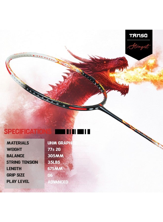 TANSO Wild Fire Full Graphite Ultra Light Weight Carbon Fibre Strung Badminton Racket (35 Lbs Tension,6.5mm ultra slim shaft, 77 Grams, Strung with premium strings and full racquet cover) (Aggressive) - Image 2