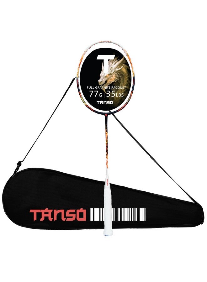 TANSO Wild Fire Full Graphite Ultra Light Weight Carbon Fibre Strung Badminton Racket (35 Lbs Tension,6.5mm ultra slim shaft, 77 Grams, Strung with premium strings and full racquet cover) (Aggressive) - Image 1