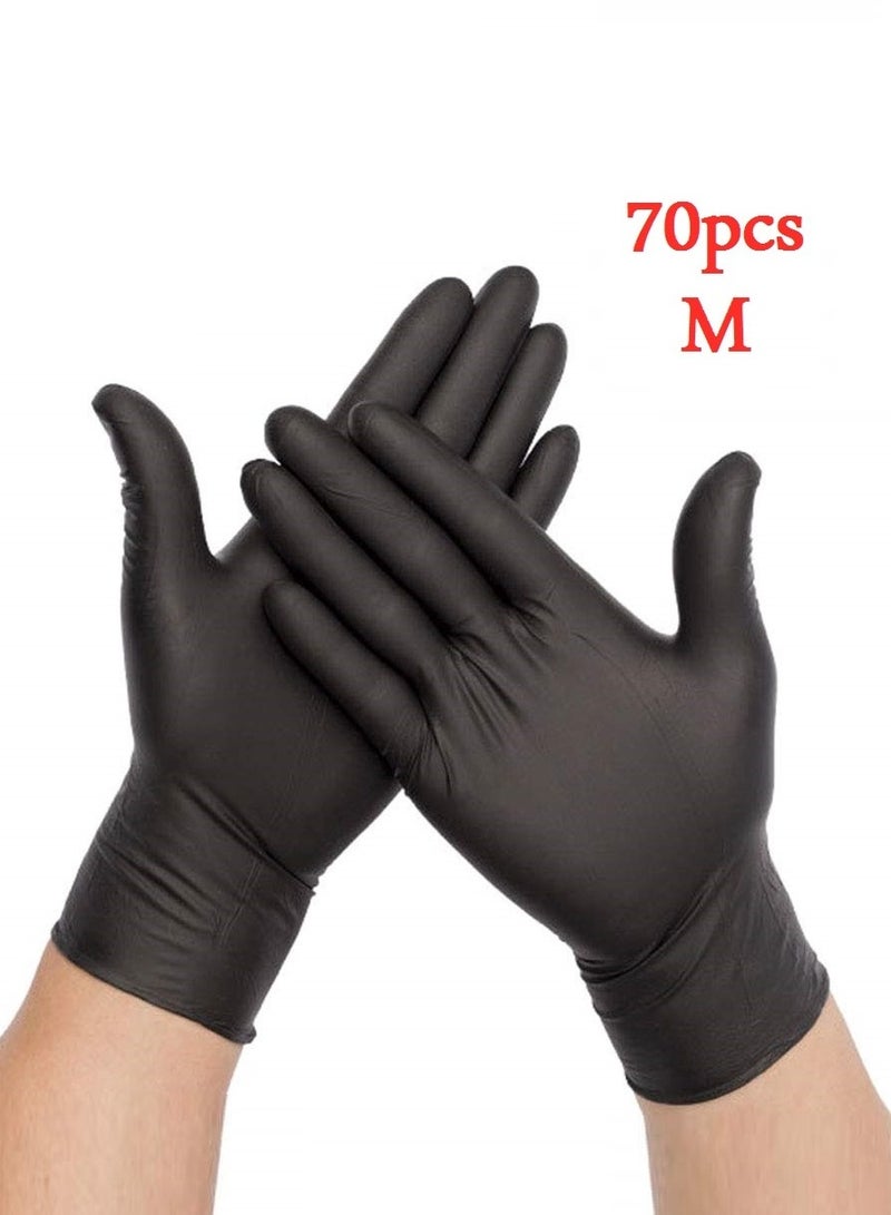 Black Disposable Vinyl Powder Free Gloves For Multi Purpose Uses Medium Size  70 Pcs - Image 1