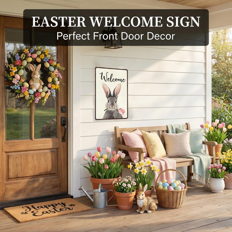 Smilelife Funny Bunny Tulip Welcome Vintage Tin Sign for Home Room Yard Garden Party Spring Decor 8 x12 Inch (3093) - Image 5