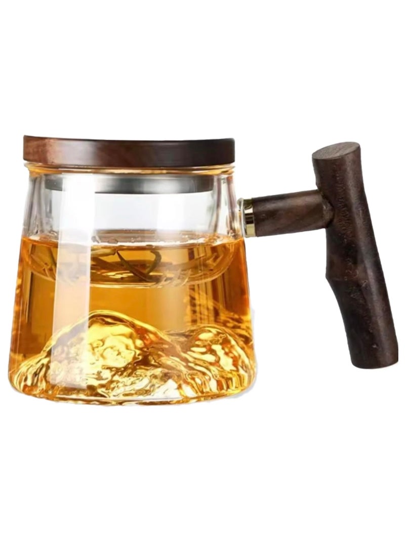 Glass Mug With Wooden Handle With Infuser And Lid, Tea Infuser Cup For Steeping Loose Leaf Tea (400ml)  - Image 1