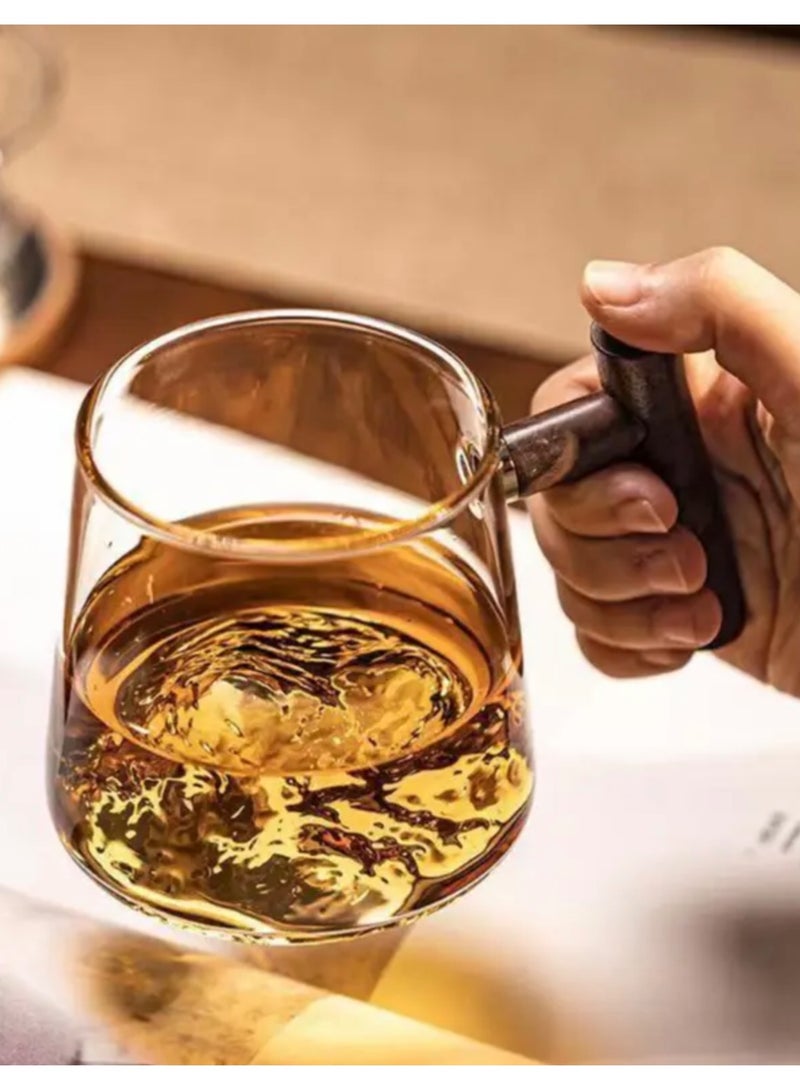 Glass Mug With Wooden Handle With Infuser And Lid, Tea Infuser Cup For Steeping Loose Leaf Tea (400ml)  - Image 3