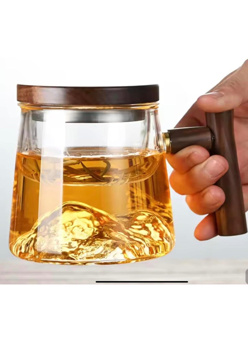 Glass Mug With Wooden Handle With Infuser And Lid, Tea Infuser Cup For Steeping Loose Leaf Tea (400ml)  - Image 2