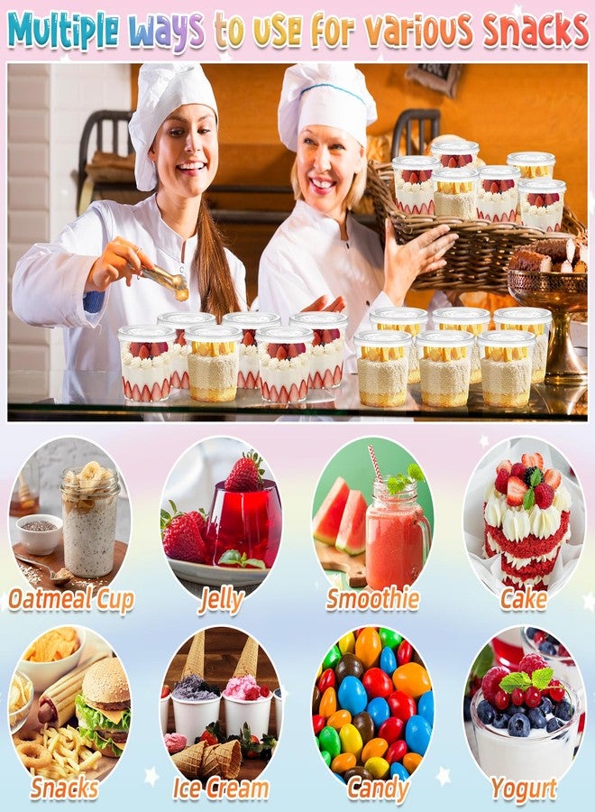 Jingmore 400 Pcs 9 oz Plastic Dessert Cups with Lids,200 Pcs Clear Disposable Parfait Fruit Cups and 200 Spoons,Appetizer Party Containers for Yogurt Puddings Ice Creams Cake Cold Drink (Flat) - Image 5