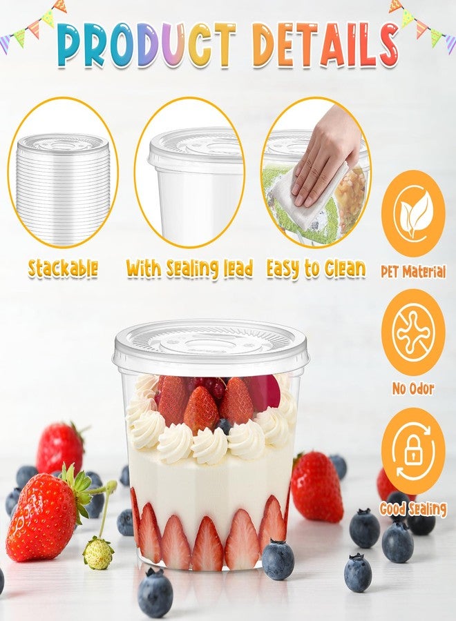 Jingmore 400 Pcs 9 oz Plastic Dessert Cups with Lids,200 Pcs Clear Disposable Parfait Fruit Cups and 200 Spoons,Appetizer Party Containers for Yogurt Puddings Ice Creams Cake Cold Drink (Flat) - Image 3