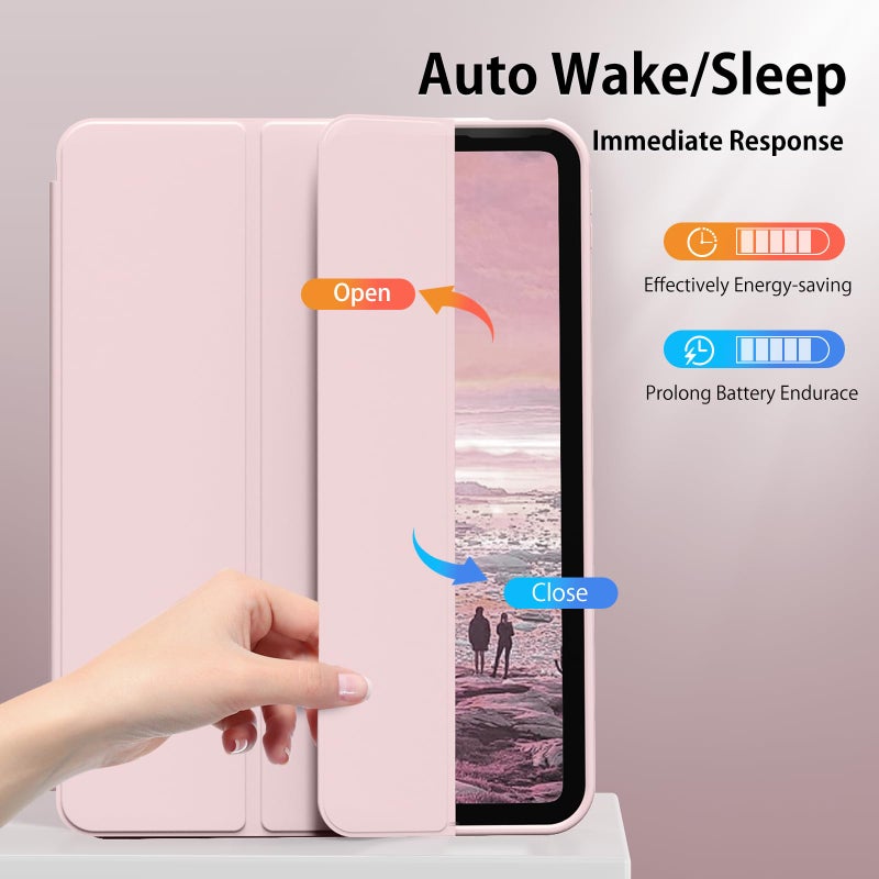 Kenke for iPad 11/10th Gen Case with Pencil Holder 11/10.9 inch 2025 A16/2022, Soft TPU Back Shell Hybrid Slim Trifold Stand Protective Cover Support Touch ID Auto Wake/Sleep (Pink) - Image 3