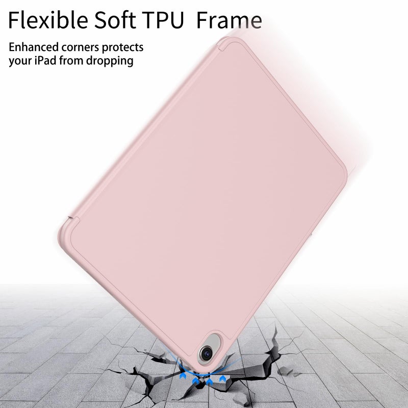 Kenke for iPad 11/10th Gen Case with Pencil Holder 11/10.9 inch 2025 A16/2022, Soft TPU Back Shell Hybrid Slim Trifold Stand Protective Cover Support Touch ID Auto Wake/Sleep (Pink) - Image 5