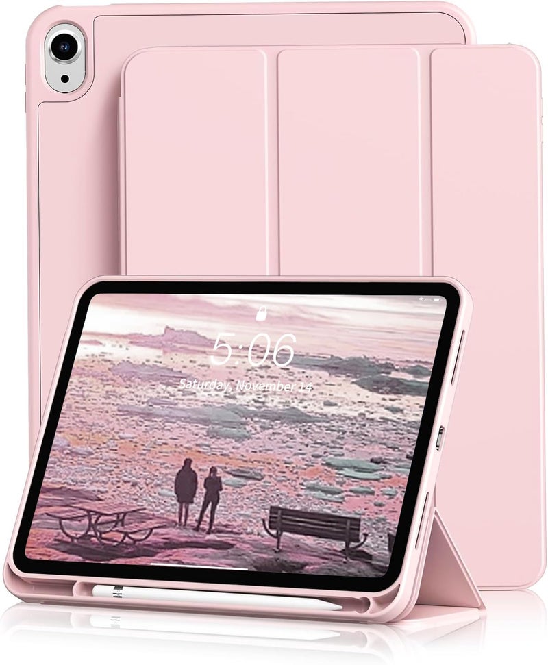 Kenke for iPad 11/10th Gen Case with Pencil Holder 11/10.9 inch 2025 A16/2022, Soft TPU Back Shell Hybrid Slim Trifold Stand Protective Cover Support Touch ID Auto Wake/Sleep (Pink) - Image 1