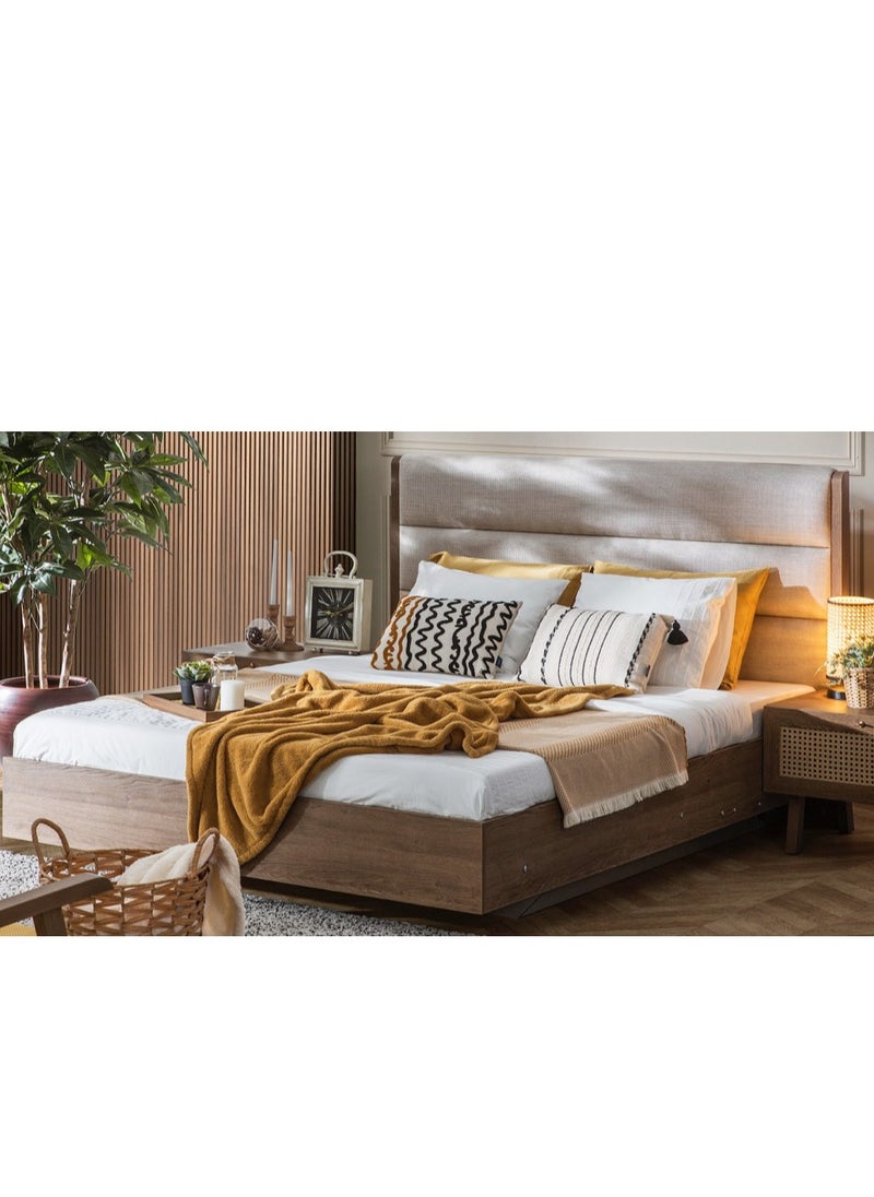 البيوت للاثاث - سرير راتان مزدوج 180 سم مع تخزين - تصميم عصري خشبي - Image 1