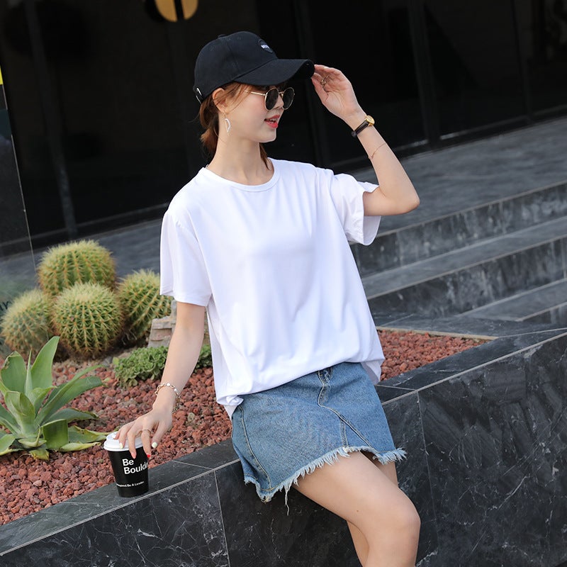 2020 Plus Size Women'S Fat Mm K-Style New Candy Pure Color Loose Casual Slim Top Short-Sleeved T-Shirt Half-Sleeved - Image 5