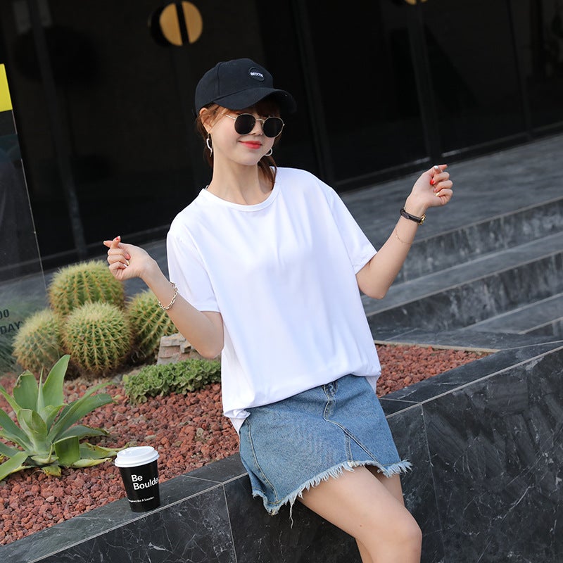 2020 Plus Size Women'S Fat Mm K-Style New Candy Pure Color Loose Casual Slim Top Short-Sleeved T-Shirt Half-Sleeved - Image 3