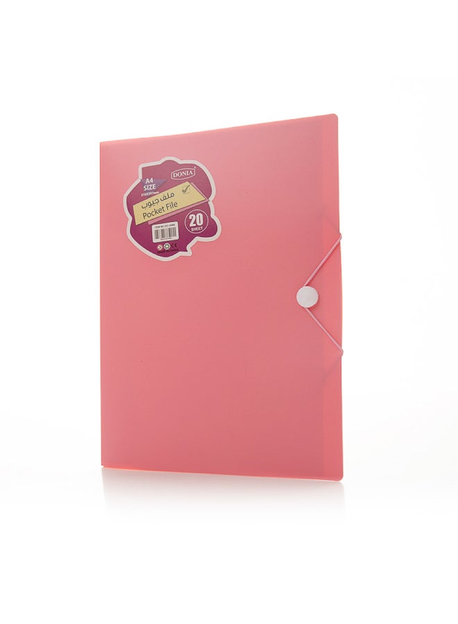 Donia A4 Pink Plastic Pocket File Folder, 20 Pockets with String Closure - Image 1