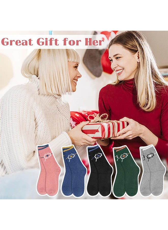 Peachjoy 5 Pairs Womens Warm Thermal Socks, 4-8 Size Lucky Clover Warm Winter Soft Thermal Socks, Soft Ladies Socks, Warm Socks for Women 5 Pairs, Multicoloured for Home - Image 3