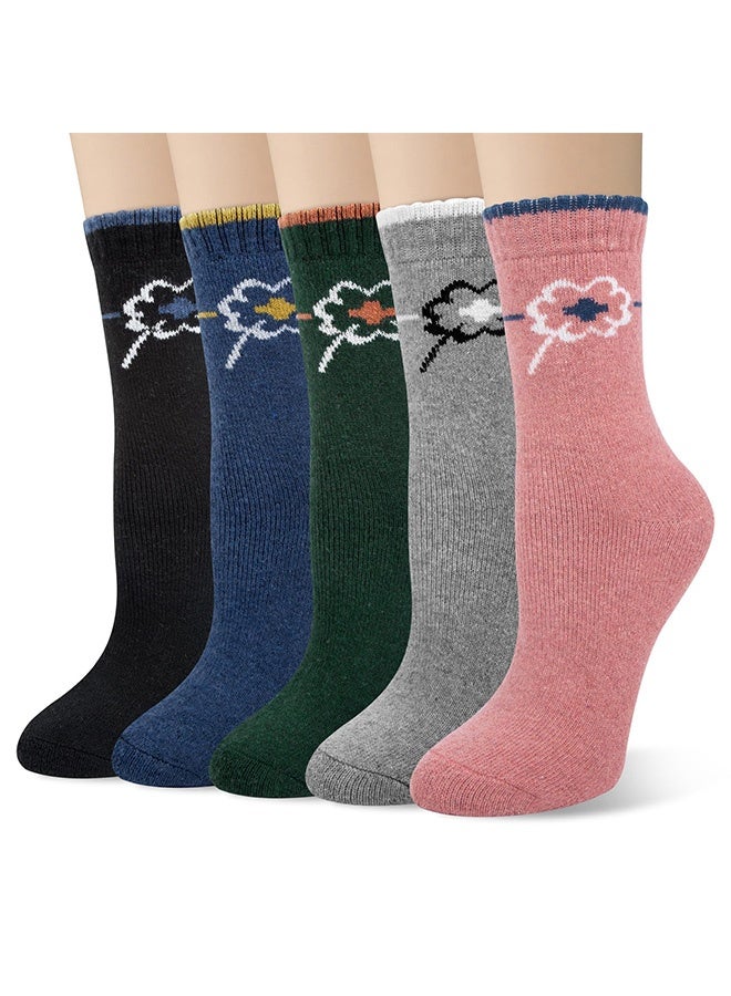 Peachjoy 5 Pairs Womens Warm Thermal Socks, 4-8 Size Lucky Clover Warm Winter Soft Thermal Socks, Soft Ladies Socks, Warm Socks for Women 5 Pairs, Multicoloured for Home - Image 1