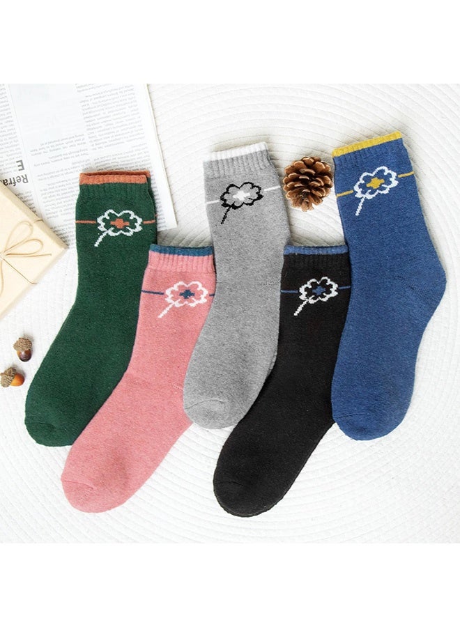 Peachjoy 5 Pairs Womens Warm Thermal Socks, 4-8 Size Lucky Clover Warm Winter Soft Thermal Socks, Soft Ladies Socks, Warm Socks for Women 5 Pairs, Multicoloured for Home - Image 4