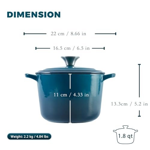 Flavehc Dutch Oven Pot with Lid 1.8 qt Cast Iron Dutch Oven for Bread Baking DarkCyan Enameled Cast Iron Rice Pot with Handels - Image 4