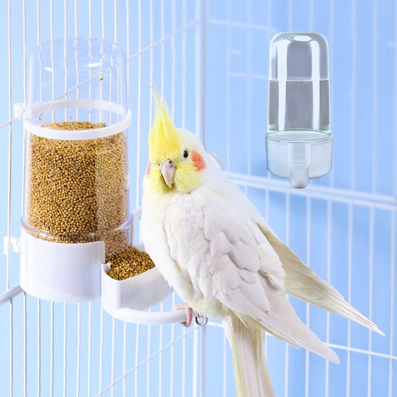 Yamibobo 2Pcs/Set Automatic Bird Cage Feeder Bird Food Feeder Water Bottle with Clip Parakeet Food Dispenser for Cage Bottle Cup Bowls for Pet Parrot Cage - Image 2