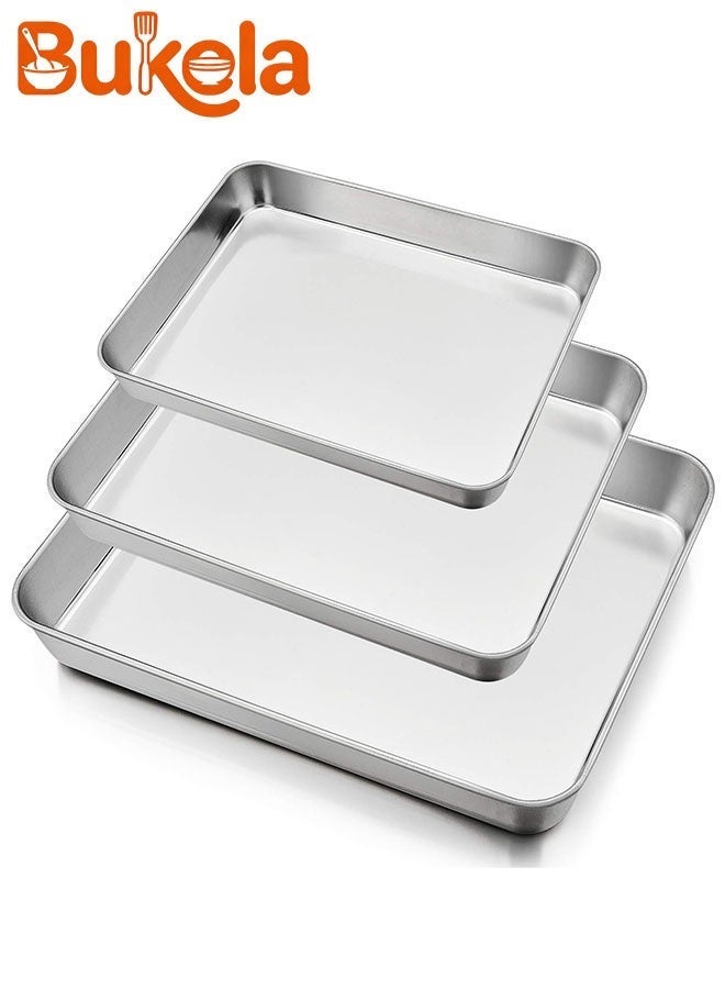 Bukela Baking Sheets Set of 3, Baking Sheet Pan for Toaster Oven, Stainless Steel Cookie Sheets for Baking, 9/10/12 Inch Baking Tray, Rust-free & Dishwasher Safe (Silver) - Image 2