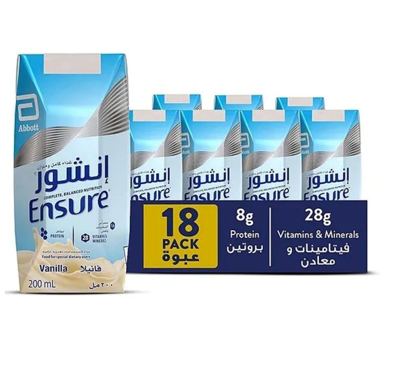 Ensure Vanilla Liquid Nutritional Supplement 200 ml (Pack of 18) | Complete, Balanced Nutrition - Image 1