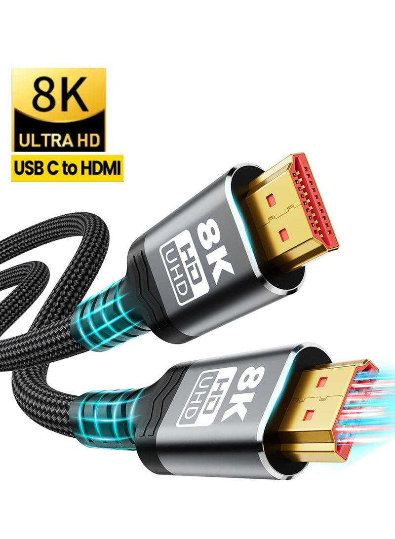 كابل HDMI 2.1 بدقة 8K بطول مترين، سلك HDMI عالي السرعة، بدقة 48 جيجابت في الثانية، 8K بتردد 60 هرتز، 4K بتردد 240 هرتز/144 هرتز/120 هرتز، يدعم eARC/Dolby/HDR 10+/HDCP 2.2 و2.3، متوافق مع أجهزة إكس بوكس ​​سيريس إكس/سامسونج/إل جي 8K/المسرح المنزلي، تلفزيون روكو/HDTV/بلو راي (رمادي) - Image 1