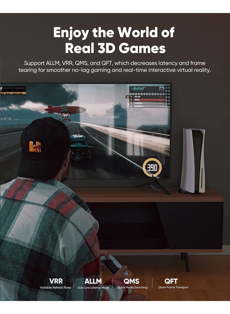 كابل HDMI 2.1 بدقة 8K بطول مترين، سلك HDMI عالي السرعة، بدقة 48 جيجابت في الثانية، 8K بتردد 60 هرتز، 4K بتردد 240 هرتز/144 هرتز/120 هرتز، يدعم eARC/Dolby/HDR 10+/HDCP 2.2 و2.3، متوافق مع أجهزة إكس بوكس ​​سيريس إكس/سامسونج/إل جي 8K/المسرح المنزلي، تلفزيون روكو/HDTV/بلو راي (رمادي) - Image 4