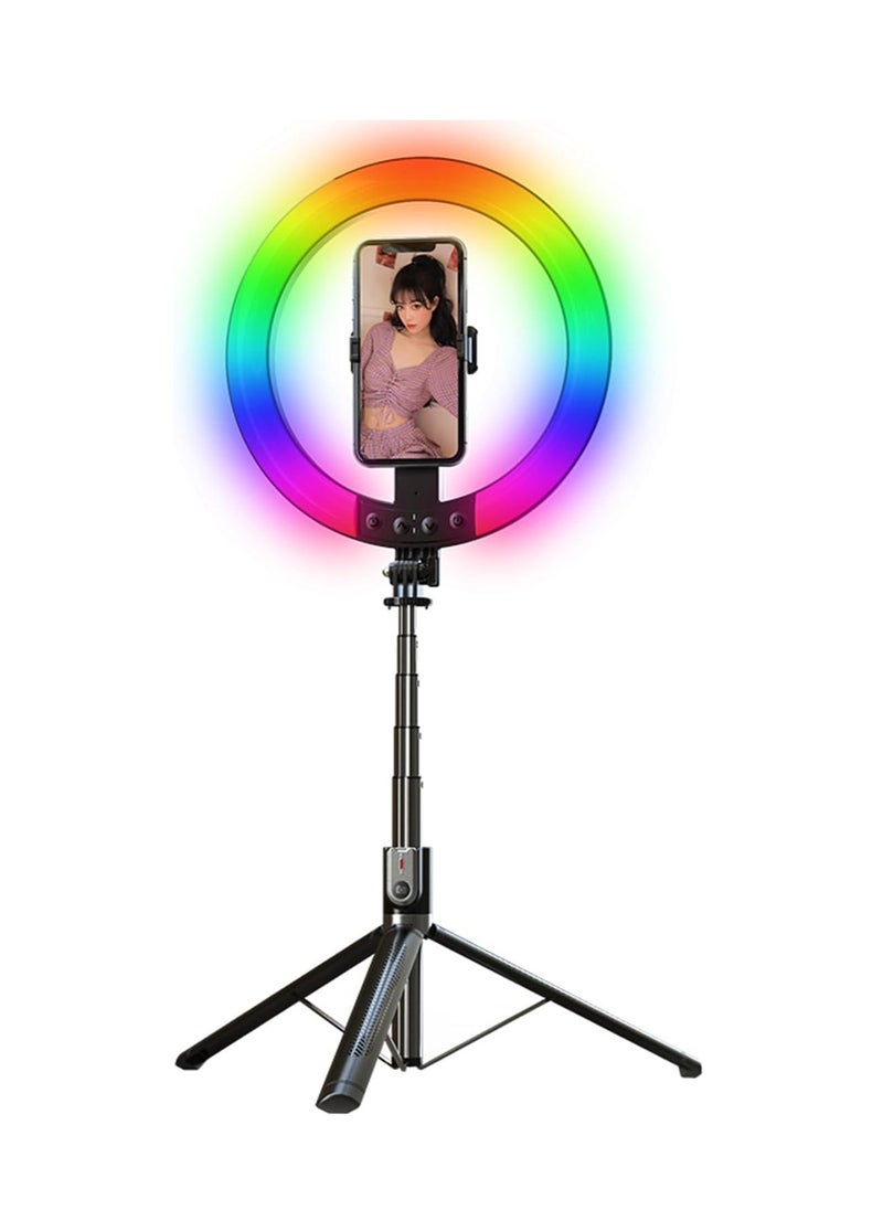 TYCOM - Selfie Stick 10" Rgb Ring Light With 180 Cm Long Stand and 2 Phone Holders,tiktok Ring Light 12 Rgb Color Modes for Youtube Video Vlog Live Stream Makeup With Remote Control - Image 1