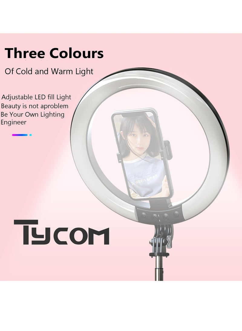 TYCOM - Selfie Stick 10" Rgb Ring Light With 180 Cm Long Stand and 2 Phone Holders,tiktok Ring Light 12 Rgb Color Modes for Youtube Video Vlog Live Stream Makeup With Remote Control - Image 1
