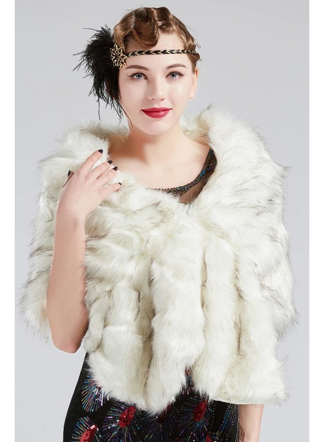 BABEYOND Womens Faux Fur Collar Shawl Faux Fur Scarf Wrap Evening Cape for Winter Coat - Image 2