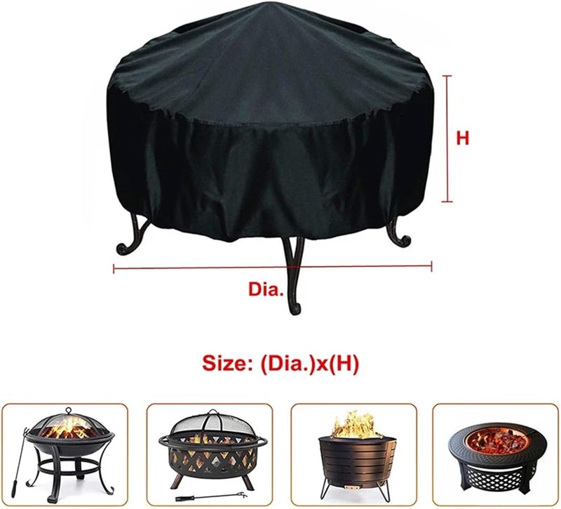 Sturdy 2pcs Black Waterproof Patio Fire Pit Cover Round Table BBQ Accessories Grill Anti-UV Dust Rain Barbecue Supplies(148x60cm) - Image 2