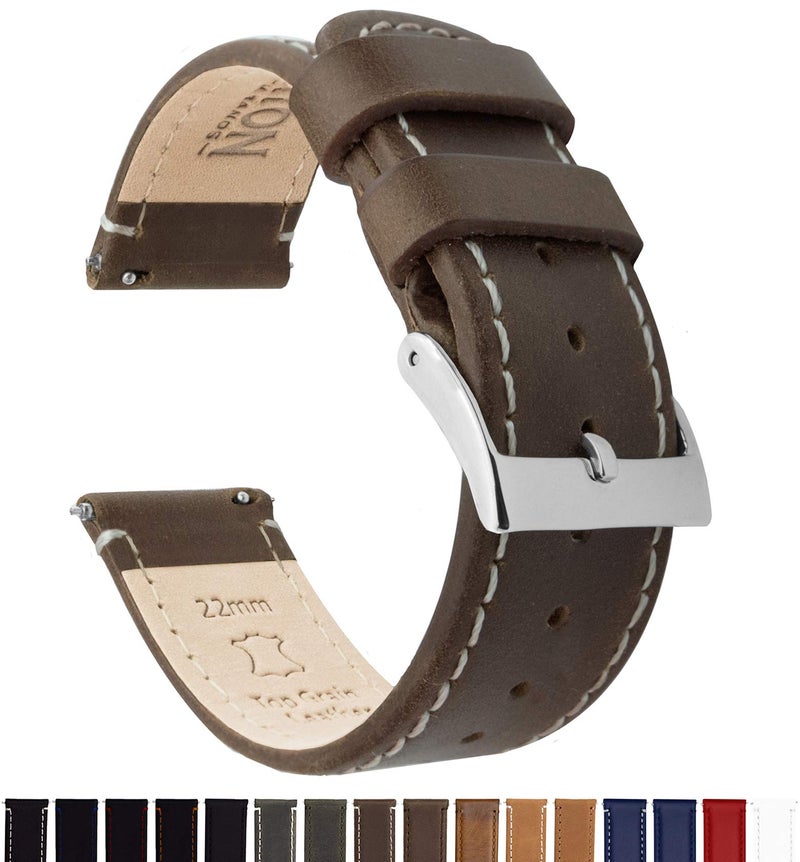 Barton Watch Bands أشرطة ساعة بارتون جلد طبيعي سريع الإطلاق، جلد سادل/خياطة بيضاء من الكتان، 22 مم - Image 2