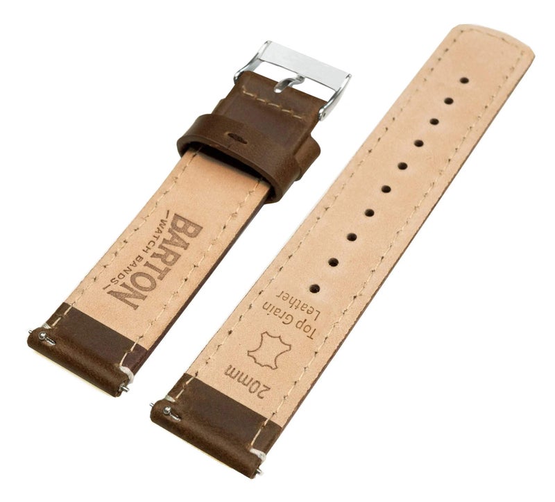 Barton Watch Bands أشرطة ساعة بارتون جلد طبيعي سريع الإطلاق، جلد سادل/خياطة بيضاء من الكتان، 22 مم - Image 4